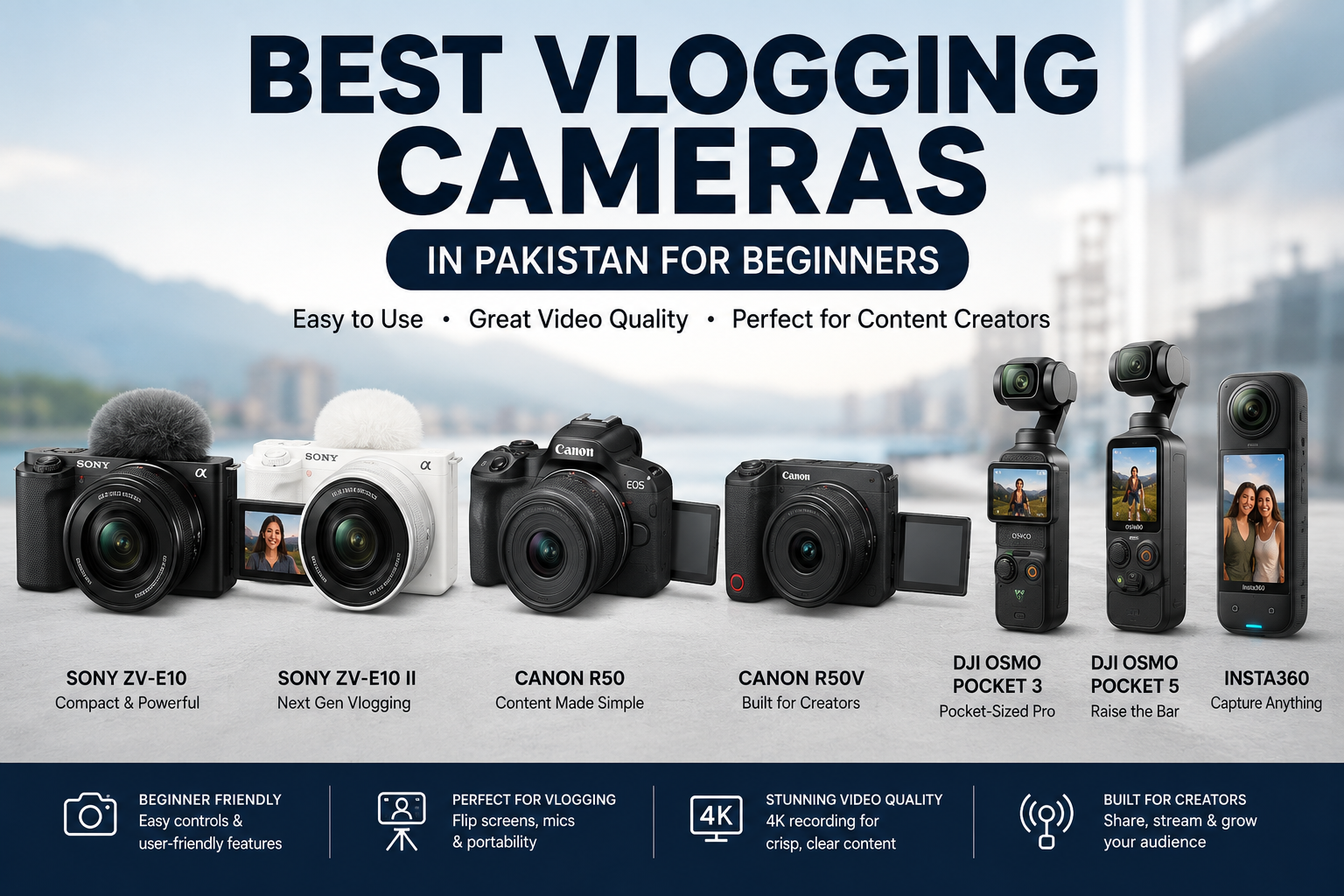 Best vlogging cameras in Pakistan for beginners including mirrorless cameras for YouTube, content creation, and video recording.