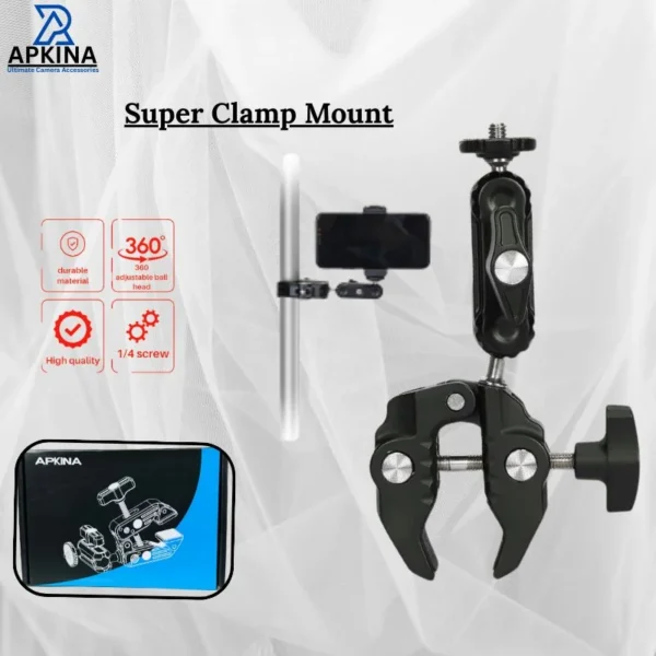 Apkina Super Clamp Mount Price in Pakistan – Heavy-Duty Multi-Functional Camera Clamp Mount for DSLR, GoPro & Accessories