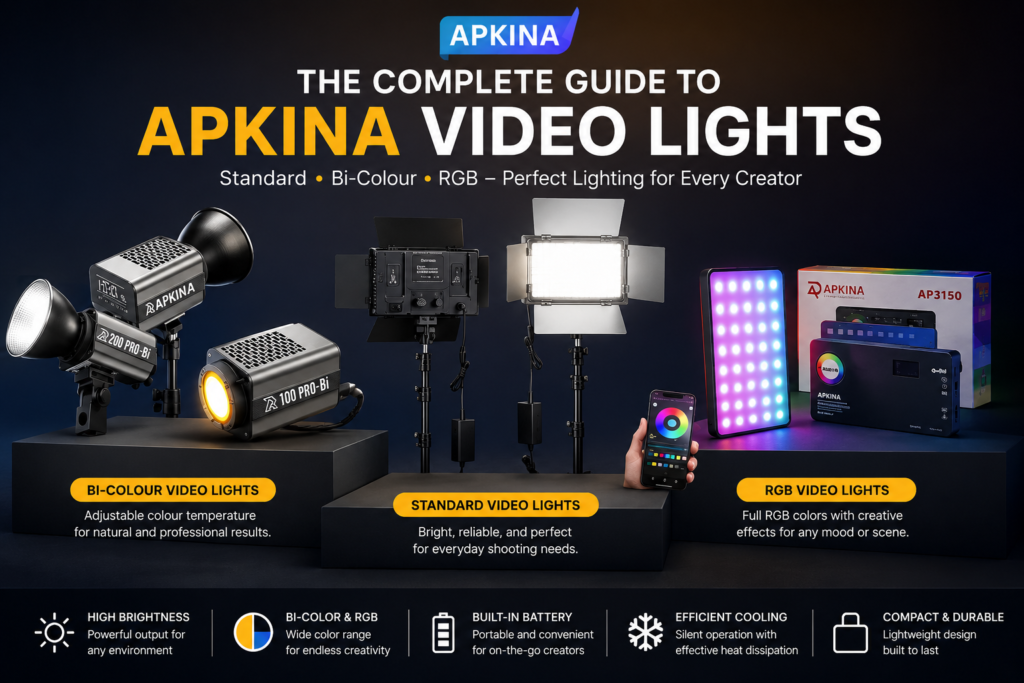 Top 6 APKINA LED video lights in Pakistan for content creation, photography, filmmaking, YouTube, and studio production.