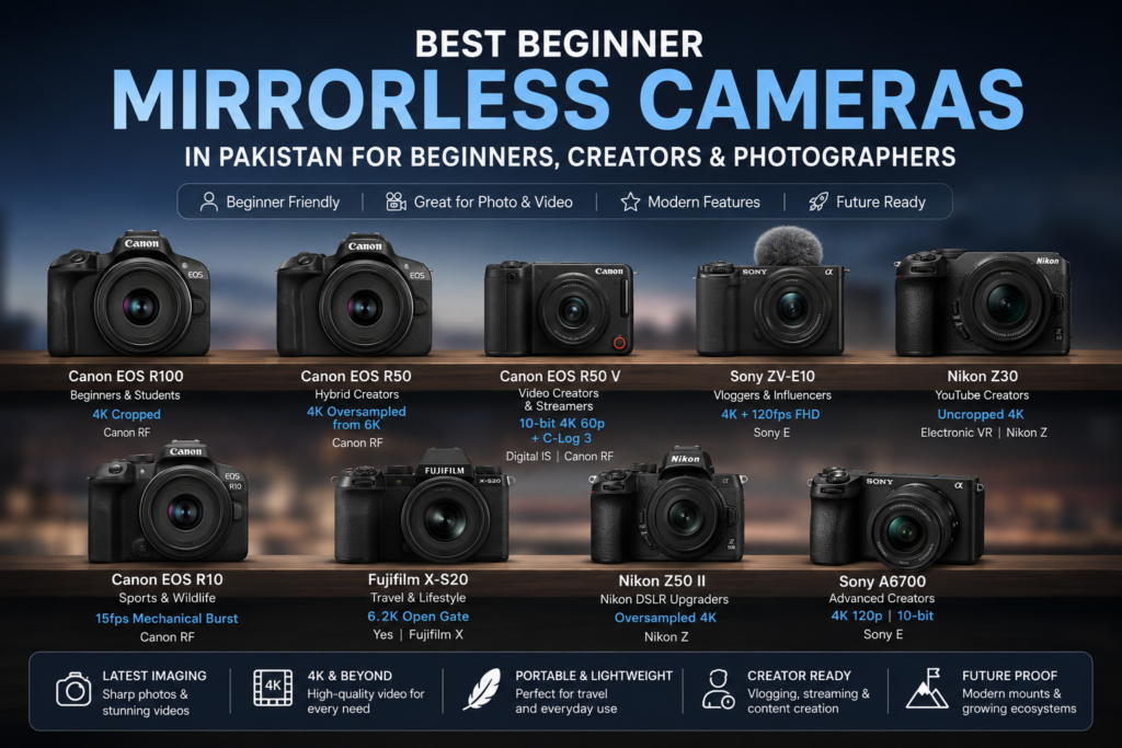 Best beginner mirrorless camera guide featuring easy-to-use cameras for photography, vlogging, travel, and content creation.