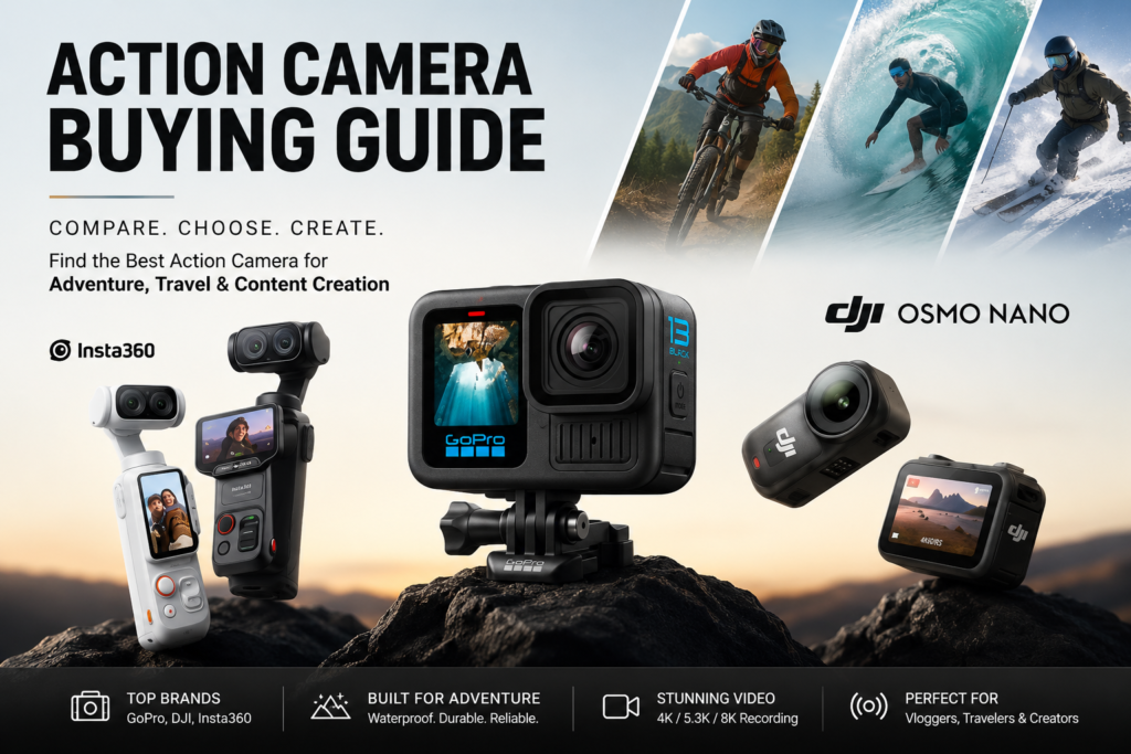 Best action cameras in Pakistan including GoPro, DJI, and Insta360 models for travel, vlogging, and adventure creators