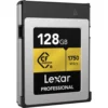 Lexar 128GB CFexpress Type B memory card retail packaging displaying high-speed performance specifications and 128GB storage capacity.