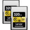 Lexar 320GB Professional CFexpress Type A Card GOLD Series used with Sony mirrorless cameras for professional content creation.