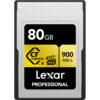 Lexar 80GB Professional CFexpress Type A Card GOLD Series front view showing high-speed professional memory card for Sony mirrorless cameras and 8K video recording.