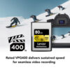 Lexar 80GB Professional CFexpress Type A Card GOLD Series highlighting ultra-fast transfer speeds for 8K video recording and continuous burst photography.