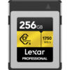 Lexar Professional CFexpress Type B 256GB memory card front view showing high-speed storage for professional photography and cinema video production.