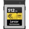 Lexar Professional CFexpress Type B 512GB memory card front view showing ultra-fast storage for professional photography and high-resolution video production.