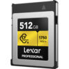 Lexar Professional CFexpress Type B 512GB memory card retail packaging displaying high-speed performance specifications and 512GB storage capacity.