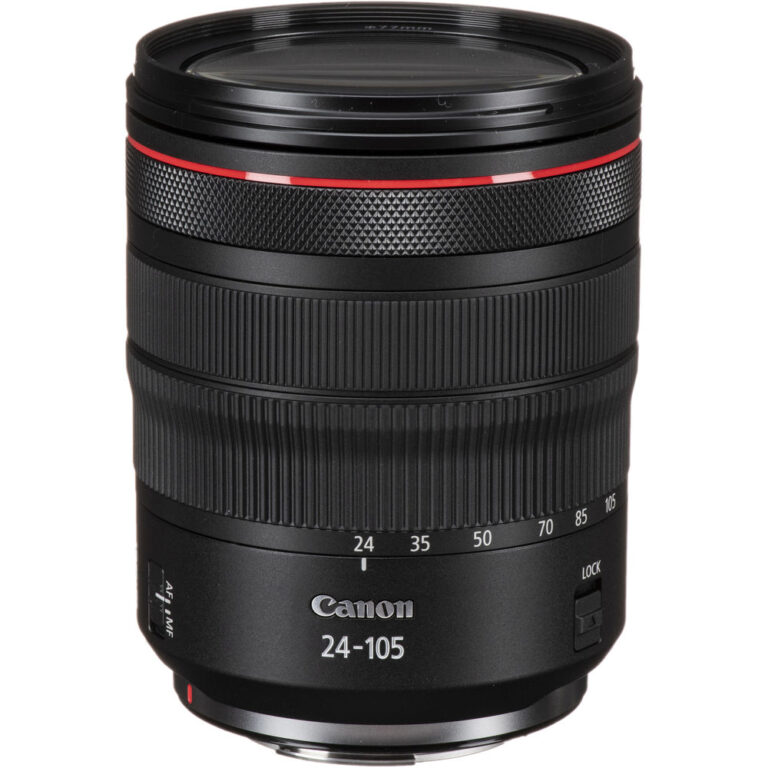 Canon RF 24-105mm f/4 L IS USM Lens front view showing the professional L-series RF mount zoom lens for Canon EOS R mirrorless cameras