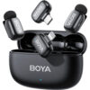 BOYA mini 2 2-person wireless microphone with USB-C and Lightning receivers in black with charging case