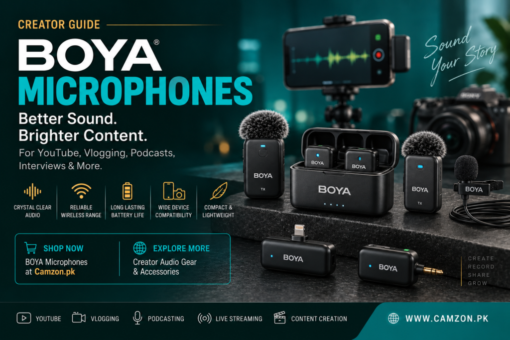 BOYA microphones in Pakistan for YouTube, vlogging, podcasts and content creation