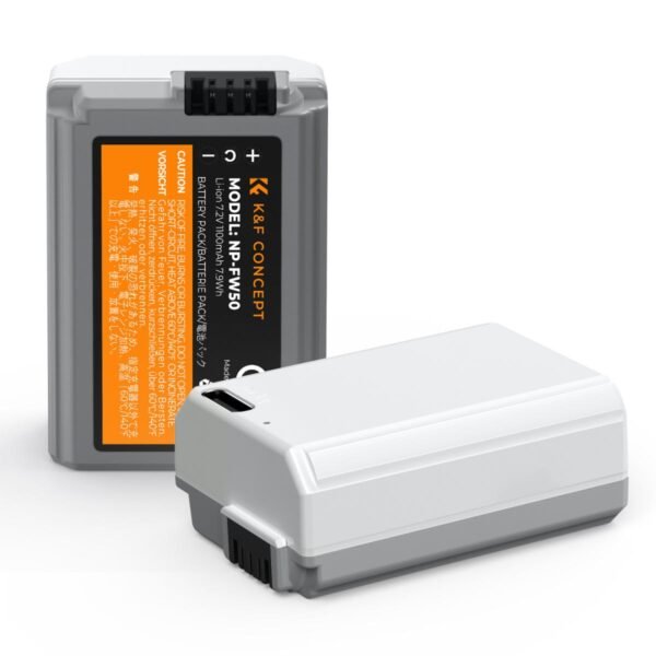 K&F Concept NP-FW50 1100mAh USB-C Battery 2-Pack for Sony Cameras